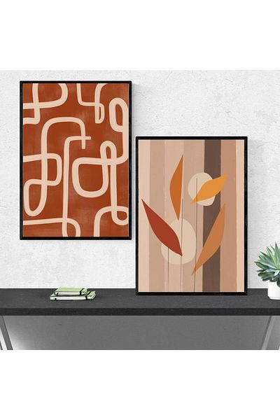 Gorgon Art Home Σετ τραπεζιού MDF με γεωμετρικό σχέδιο σε ζεστούς τόνους