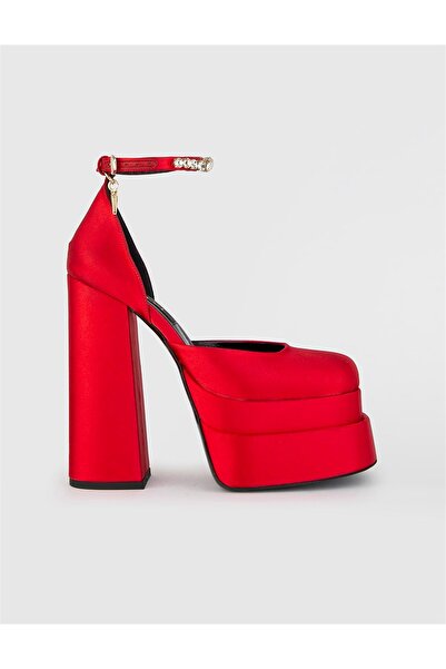 İLVİ Valeri Saten Hakiki Deri Kadın Kırmızı Topuklu Sandalet