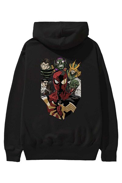 Ankhises Spiderman (31) Hanorac negru oversize cu glugă cu imprimeu pe spate Bărbați Femei