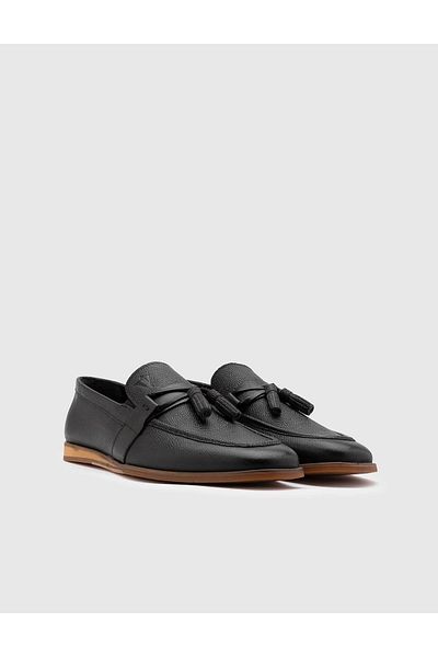 İLVİ Men's Black Loafer - Dino Genuine Printed Leather Shoes