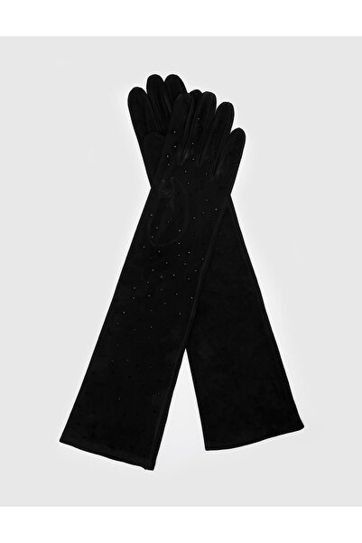 İLVİ Watson Kadın Eldiven Siyah Hakiki Süet Deri Taşlı