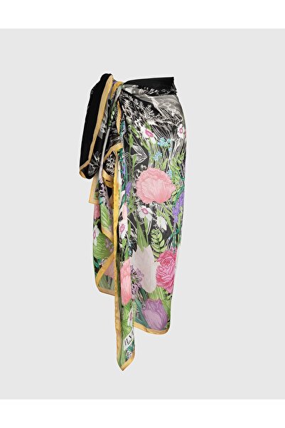 İLVİ Navigli Kadın Pareo Siyah Beyaz Renkli Ipek Şifon