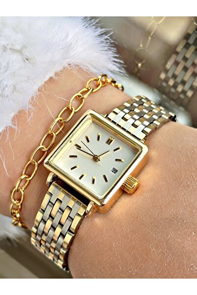 Tisaati Premium Series Square Calendar Metal Band Women's Wrist Watch-With Bracelet Gift