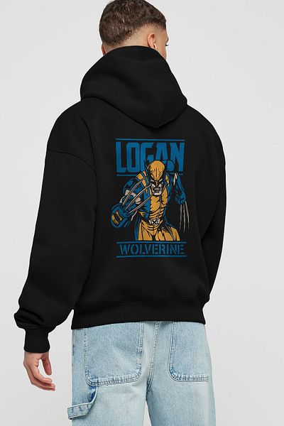 Ankhises Hanorac negru cu glugă supradimensionat cu imprimeu pe spate Wolverine Logan Bărbați Femei