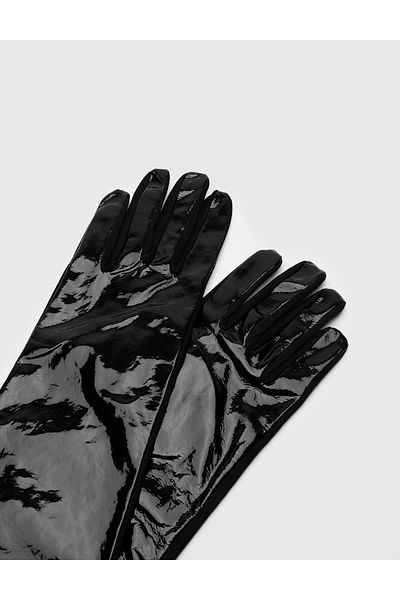 İLVİ Compton Women's Gloves Black Genuine Suede Patent Leather