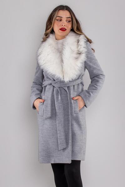 AYHAN 20259 Fur Collar Melted Lined Short Coat