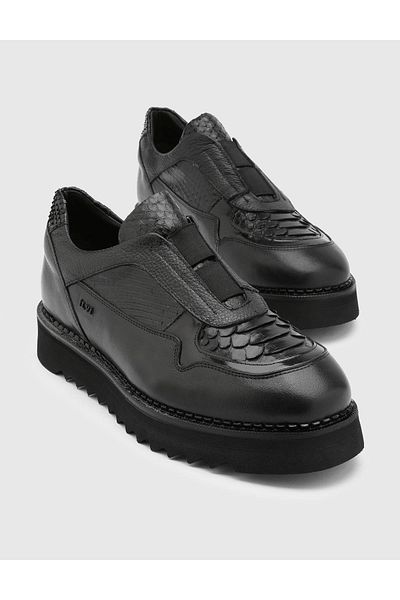 İLVİ Alwyn Genuine Snake Leather Men's Black Loafer Shoes