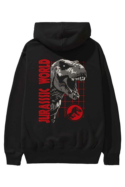 Ankhises Jurassic Park (2) Hanorac negru cu glugă supradimensionat cu imprimeu pe spate Bărbați Femei