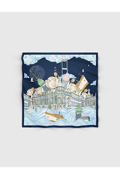 İLVİ Asmara Women's Scarf Navy Blue Silk Twill