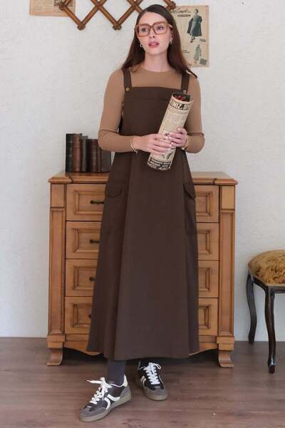 Ceylan Otantik Chocolate Linen Skirt Salopet