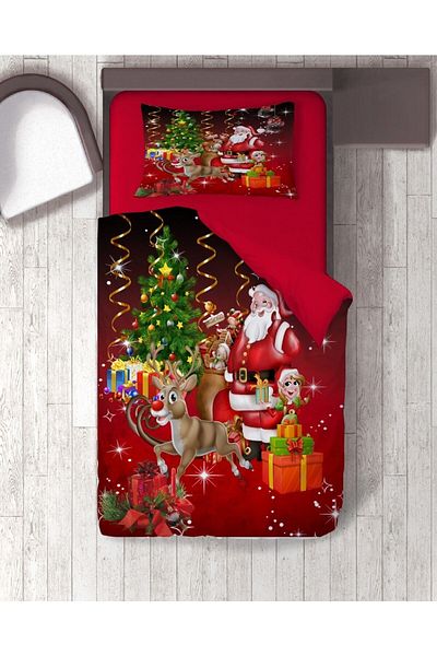 hediyechy Vita Design Christmas Santa Claus Printed Single Duvet Cover Set