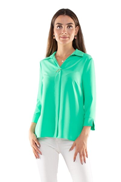 AYHAN 81285 Broşlu Truvakar Kol Krep Bluz