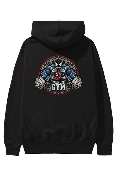 Ankhises Venom GYM Back Printed Negru Oversize Glugă Hanorac Bărbați Femei