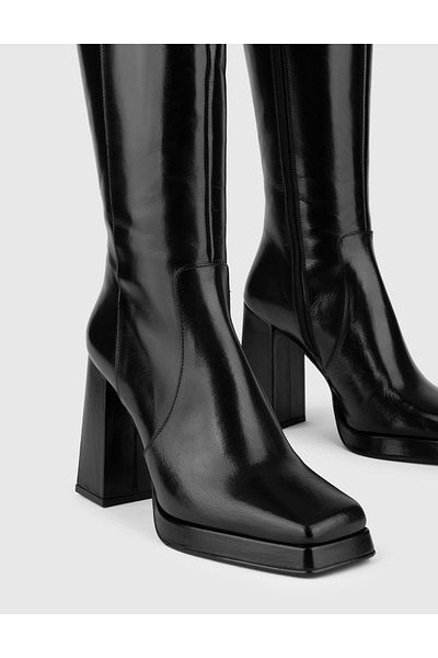 İLVİ Espen Genuine Buffalo Leather Women's Black Heeled Boots