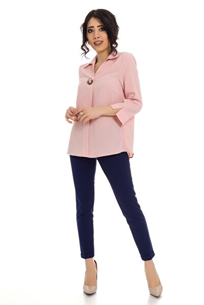 AYHAN 81285 Broşlu Truvakar Kol Krep Bluz