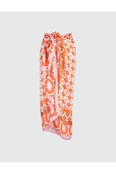 İLVİ Wil Women's Chiffon Pareo - Orange, Pink and Beige Coin