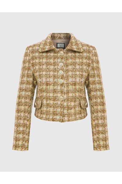 İLVİ Bauer Women's Jacket Brown Cream Colored Tweed