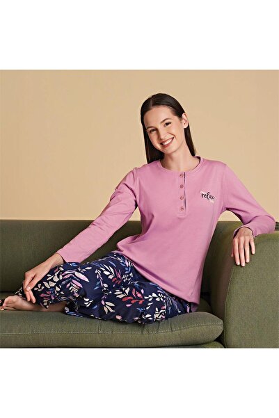 Over Sleep by Poleren Over Sleep 1442 Γυναικεία Σετ Πυτζάμες Χειμερινής Μακρυμάνικης