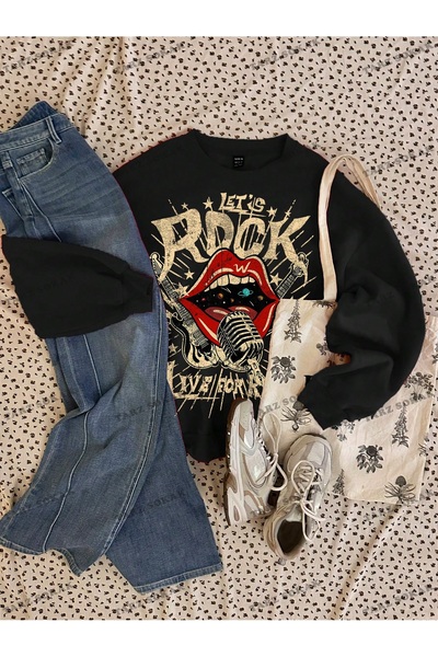 Tarzsokak Y2K YENİ SEZON SSWEAT HARAJUKA KUROMİ RETRO KOD 1283 Siyah