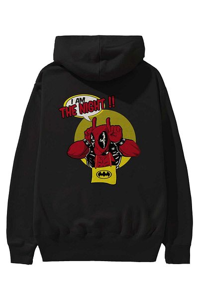 Ankhises Deadpool (1) Hanorac negru supradimensionat cu glugă, imprimat pe spate, bărbați, femei