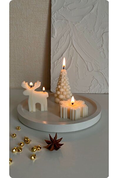 SCA CANDLE Toplu Çam Ağacı +Geyik+ Kar Tanesi Yeni Yıl Yılbaşı Yeniyıl Dekora...