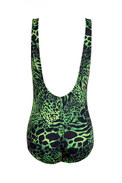 Endeep Beria Women's Large Size Cuped Green Patterned Swimsuit