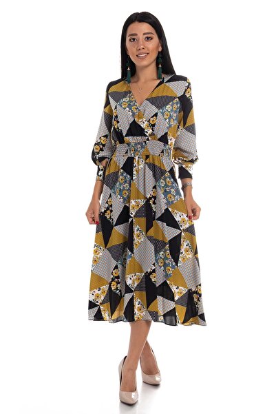 AYHAN 61270 Beli Lastikli Desenli Elbise