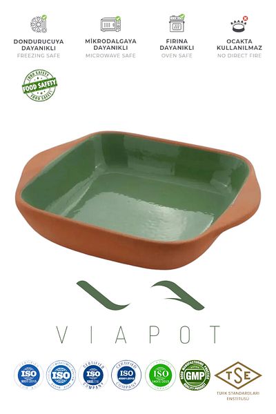 Viapot صينية فرن باكو مربعة الشكل سعة 1500 مل - فخار مزجج مقاس 28.5 × 24 × 6 سم