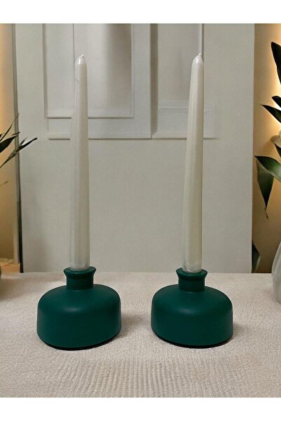 Porselian El Yapımı Minimalist Taş Mumluk Seti, Yeşil Renk Seramik Mumluk