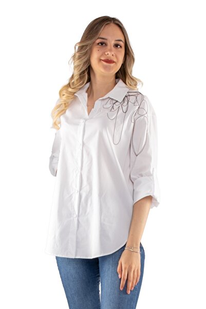 AYHAN 50548 Pamuk Omuz Detaylı Truvakar Kol Gömlek