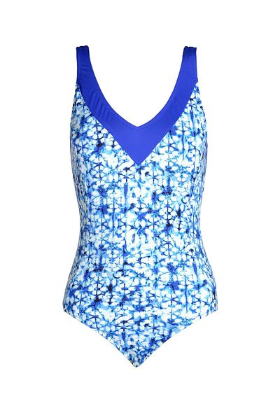 Endeep Beria Women's Blue Patterned V-Neck Recovery Swimsuit