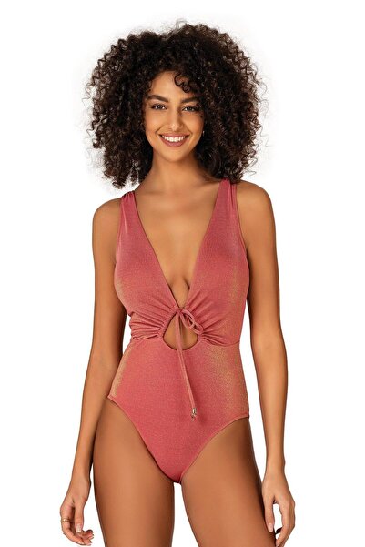 Endeep Kadın Bağlama Detaylı Simli Pembe Mayo