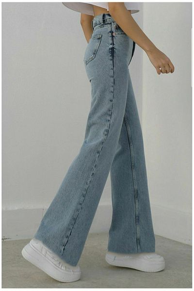 TRENDNATUREL Cindy Pantaloni largi cu talie super înaltă din lycra albastră, cu tăietură dreptă, zăpadă 1