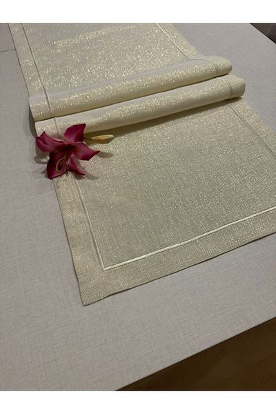 Zeren Home Piko Κεντημένο Λινό Εμφάνιση Glitter Linen Gold Runner 40x150