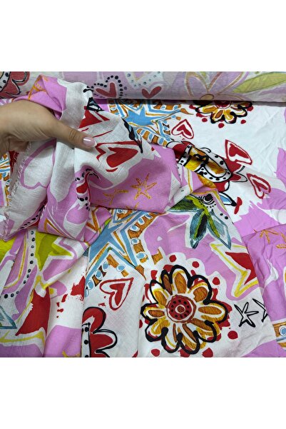 Yaren Ülker İpek Bambu Şifon Kumaş En 150 cm Kalp Yıldız Desenli