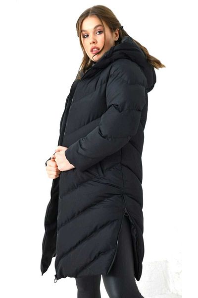 VENAKA Women's Hooded Black Inflatable Coat with Zip on the Sides