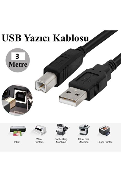 Derwell Yazıcı Kablosu Printer Usb Bağlantı Bağlama Network Lazer Hp Canon Brother Uyumlu Ara Kablo 3 Metre