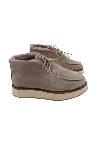 aayak&kabımofficial Gerçek Deri Bej Süet Ve Gerçek Kürk Bağcıklı Günlük Çok H...