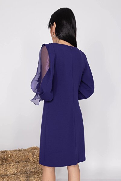 AYHAN 60627 Kolları Organze Tül Krep Elbise