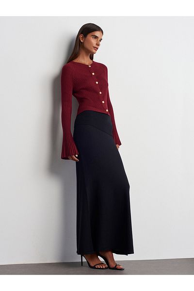 Dilvin 80114 Fusta tricot fluidă cu nervuri în talie-Negru