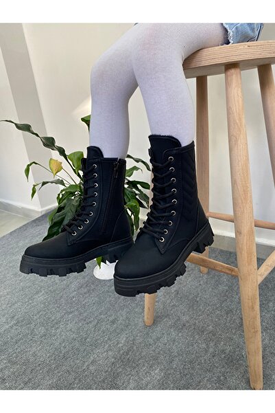 Basakshoes حذاء أسود من الجلد برباط وسحاب للفتيات