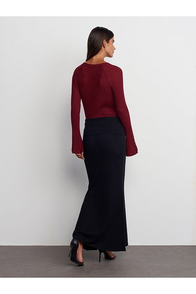 Dilvin 80114 Fusta tricot fluidă cu nervuri în talie-Negru