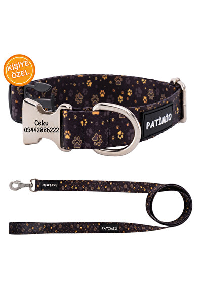 PATİMİO Gold paws Isimli Köpek Tasması Ve Gezdirme Seti, Köpek Künyesi, Köpek Isimlik, Isme Özel Tasma
