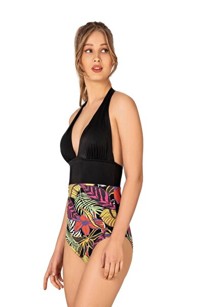 Endeep Women's Halter Neck Patterned Swimsuit