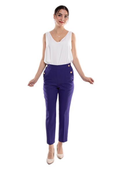 AYHAN 70503 Beli Lastikli Gold Düğmeli Krep Kadın Pantolon