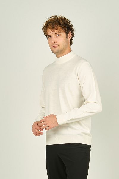 Ateş Triko Men's Half Turtleneck Wool Sweater 0004 Bone