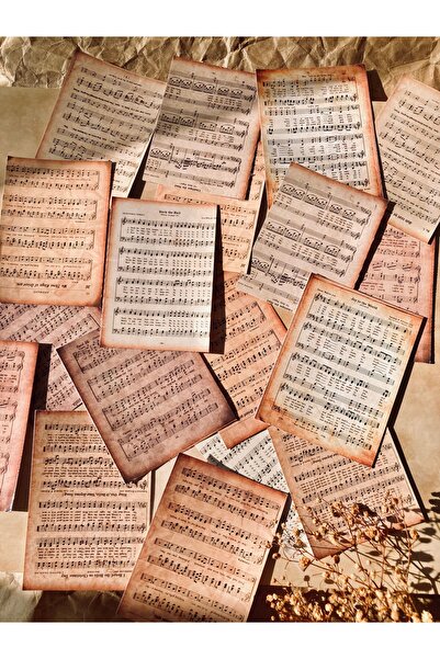 Hume Craft Vintage Müzik Notaları Temalı Kağıt Seti 18  parça 10x5,5cm Bullet...