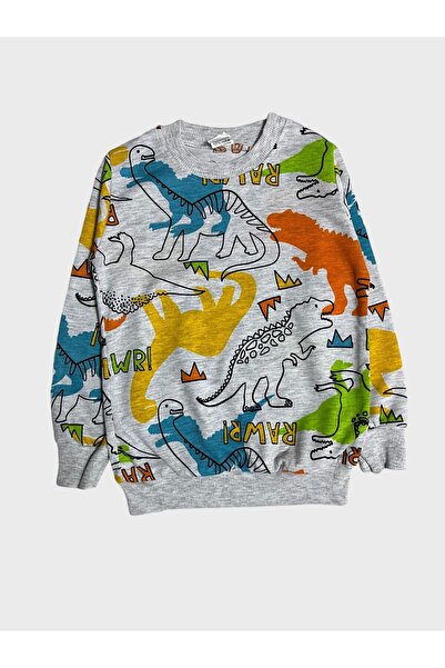 ALİŞ KİDS Set de pijamale sezoniere cu mânecă lungă, din bumbac, gri, cu model de dinozaur