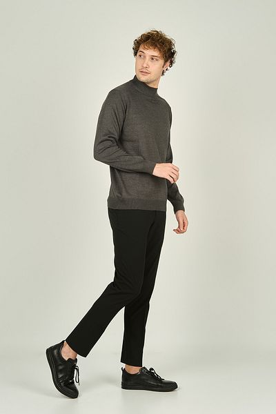 Ateş Triko Men's Half Turtleneck Wool Sweater 0004 Dark Gray