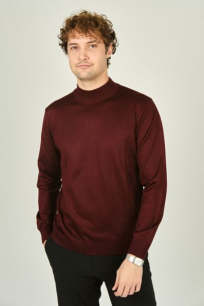 Ateş Triko Men's Half Turtleneck Wool Sweater 0004 Claret Red